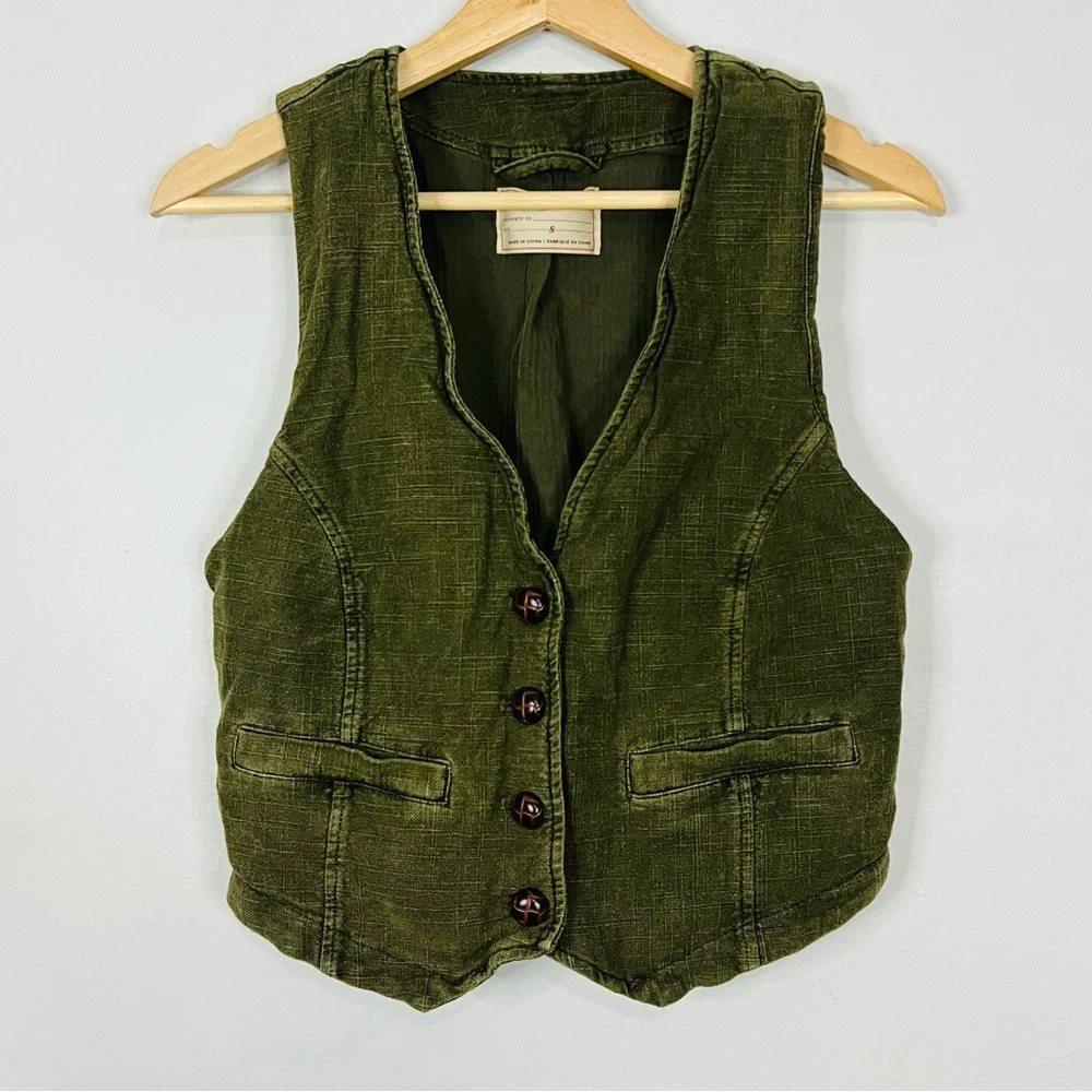 Free People We The Free Green Vest button front size small - Picture 2 of 9